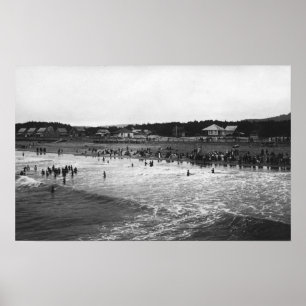 Póster Playa, Oregon que baña escena de la playa de la