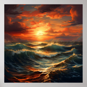 Póster Playa Panorámica Sunset Golden Nature Glow
