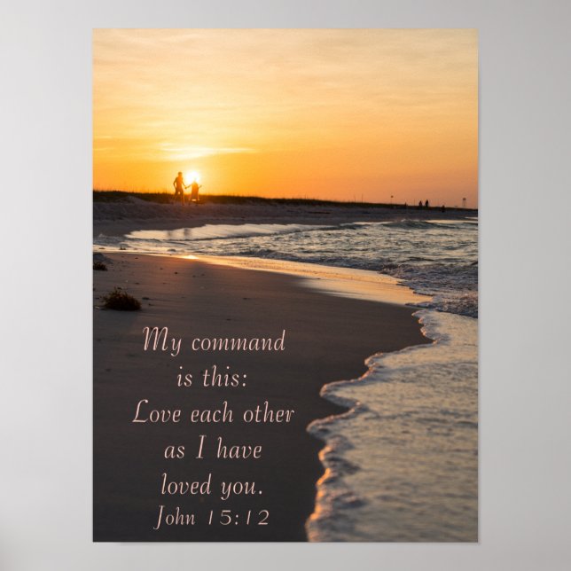 Póster Playa Pareja Caminando Al Sunrise John 15 12 (Frente)