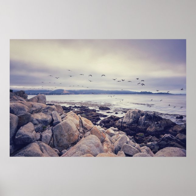 Póster Playa Pebble Rocky Coastal Mañana (Frente)