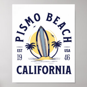 Póster Playa Pismo California Surf Verano Vacaciones Vint