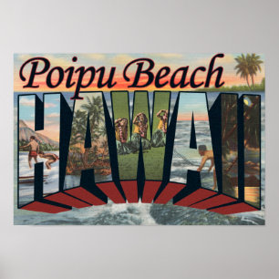 Póster Playa Poipu, Hawaii - Escenas de letras grandes