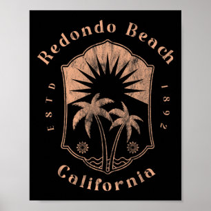 Póster Playa Redondo California Surfista Retro Vintage Pl
