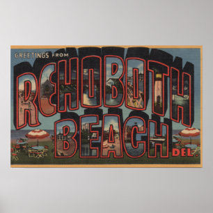 Póster Playa Rehoboth, Delaware - Escenas de letras grand