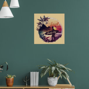 Póster Playa Retro Surfer Sunset