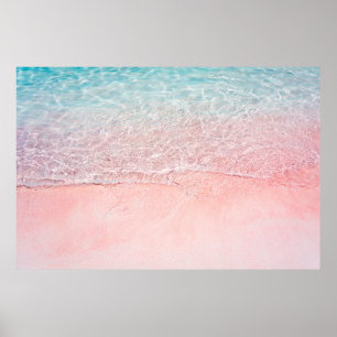 Póster Playa rosa y ola de salpicaduras