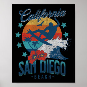 Póster Playa San Diego California Surf Vintage Vacaciones