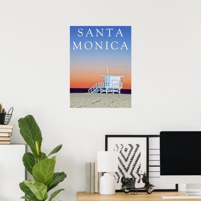 Póster Playa Santa Mónica | Los Ángeles, California (Oficina en casa)