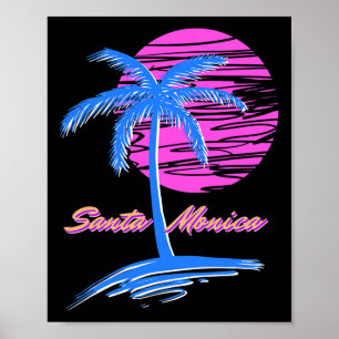 Póster Playa Santa Monica Outrun 80 Vaporwave estético