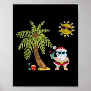 Póster Playa Santa Navidad Tropical En Julio Palmeras