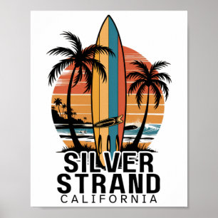 Póster Playa Silver Strand California Surfing Surfista 