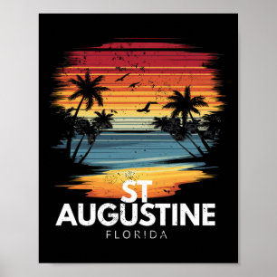 Póster Playa St Augustine Florida Surfboard Surfing Vinta