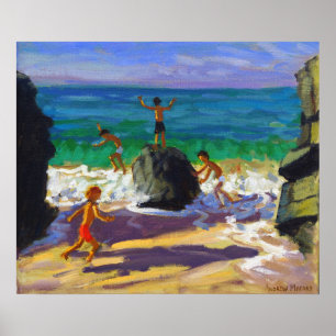 Póster playa St Ives 2013 de Porthmeor de las rocas que