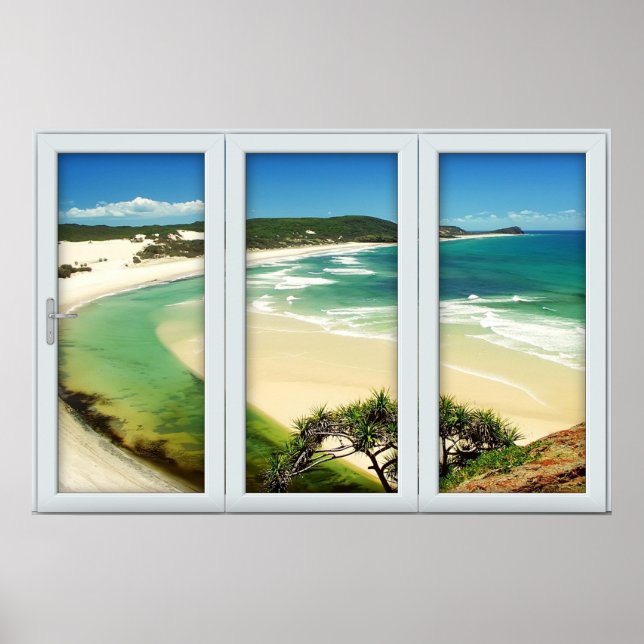 Póster Playa Tropical Blanco 3 Panel de la ventana Ilusió (Frente)