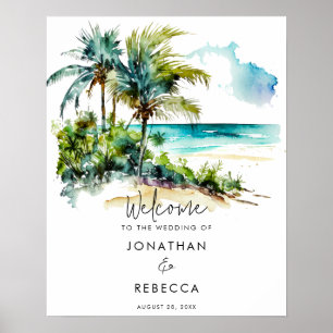 Póster playa tropical boda moderno señalización de bienve