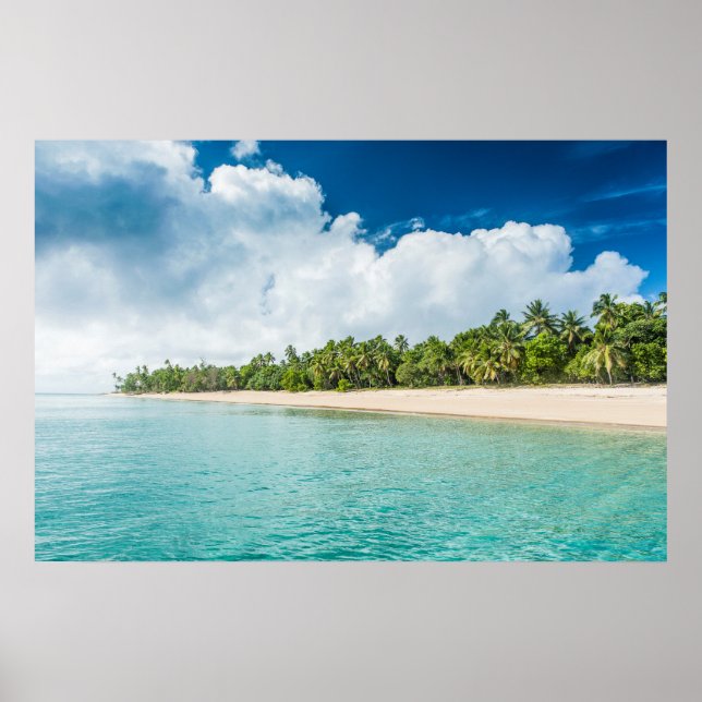 Póster Playa Tropical con Palmeras (Frente)