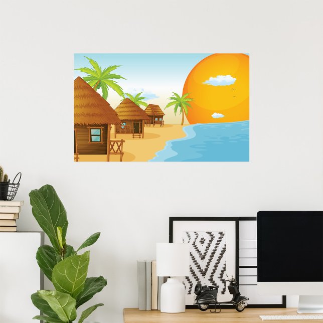 Póster Playa tropical con sombrillas de paja (Subido por el creador)