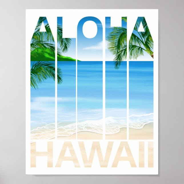 Póster Playa Tropical de Aloha Hawaii (Frente)