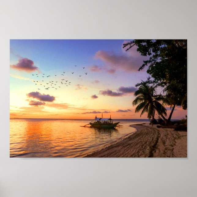 Póster Playa Tropical Isla Tahiti Sunset (Frente)