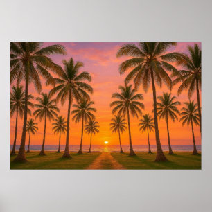 Póster Playa Tropical Naranja Dorada Sunset