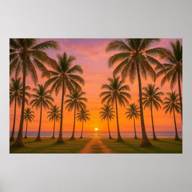 Póster Playa Tropical Naranja Dorada Sunset (Frente)