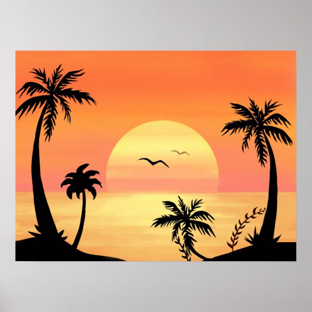 Póster Playa Tropical Palm Tree Silhouette Art (Frente)