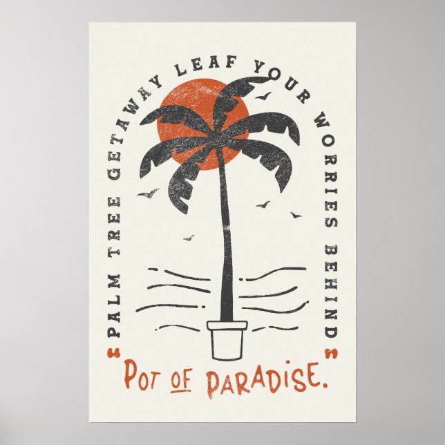 Póster Playa Tropical Palm Tree Vibes Sol Verano Retro (Frente)