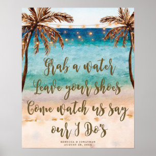 Póster playa tropical poster de señas boda moderno