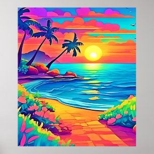 Póster Playa Tropical Sunset