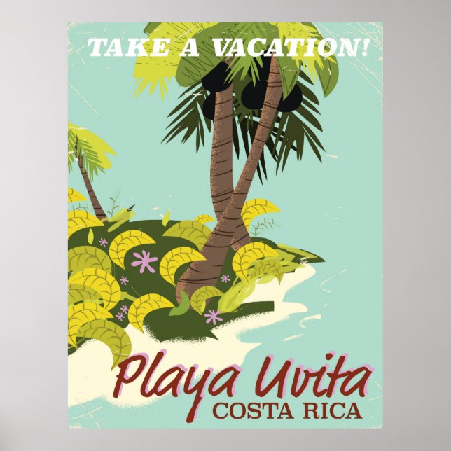 Póster Playa Uvita, afiche de viajes en la playa de Costa (Frente)
