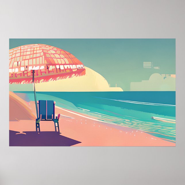 Póster Playa verde azulada y Peach, Blue Water Chair y Um (Frente)