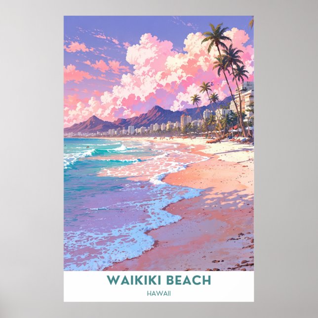 Póster Playa Waikiki - Honolulu, Hawaii (Frente)