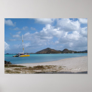 Póster Playa y bote de silicona en Antigua