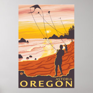 Póster Playa y cometas - Astoria, Oregón