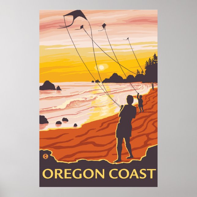 Póster Playa y Cometas - Costa de Oregón (Frente)