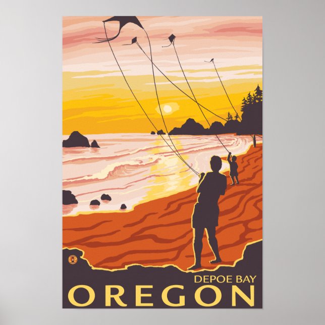 Póster Playa y Cometas - Depoe Bay, Oregón (Frente)