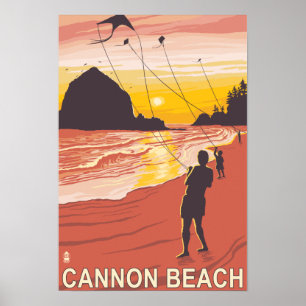 Póster Playa y Cometas - Playa de Cannon, Oregón