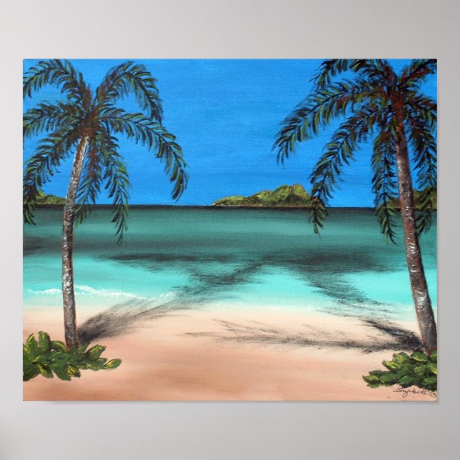 Póster Playa y palmeras (Frente)