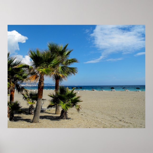Póster Playa y palmeras en Puerto Banús (Frente)