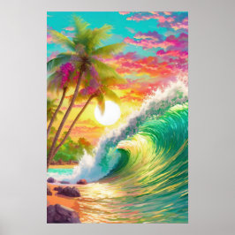 Póster Playa y poster de olas grandes