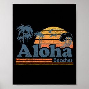 Póster Playas Aloha Hawái Playa Vintage Surf Retro H