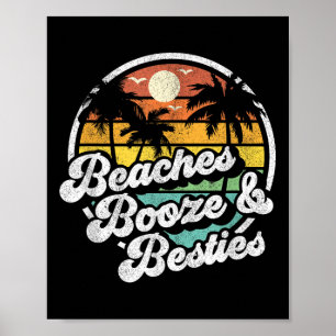 Póster Playas Booze Y Besties Funny Retro 70 Beach Wo