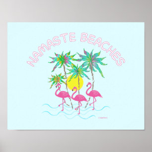 Póster Playas de Namaste Flamingos Zen Yoga Poster de art