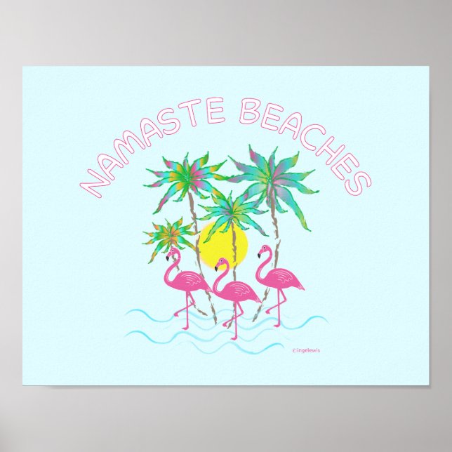 Póster Playas de Namaste Flamingos Zen Yoga Poster de art (Frente)