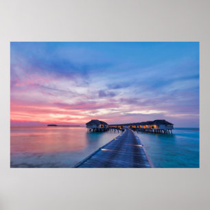 Póster Playas tropicales Bungalows Maldivas