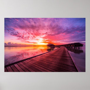 Póster Playas tropicales Maldives Sunset
