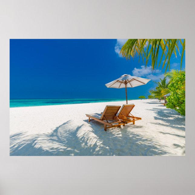 Póster Playas tropicales | Playa de tumbonas, Bora Bora (Frente)