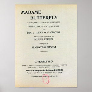 Póster Playbill para señora Butterfly de Giacomo