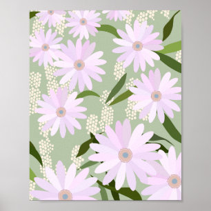 Póster Playful Daisies 01 Lilac Y Pastel Verde
