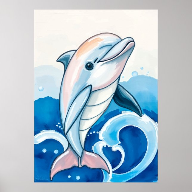 Póster Playful Dolphin Wave Painting (Frente)